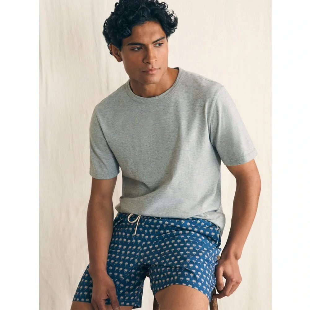 Faherty Men’s Shorelite Active Swim Short in Navy Block Palm XXL